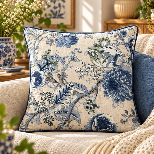 Blue Garden Cushion Cover (Set of 5) styled on a sofa