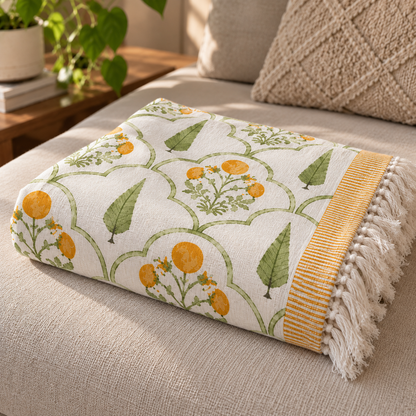 Green Bloom Sofa Throw folded