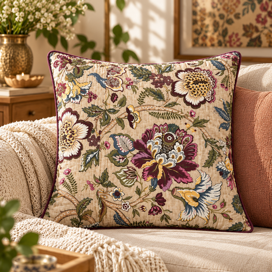Gulab Bagh Floral Cushion Cover (Set of 5) styled on a sofa