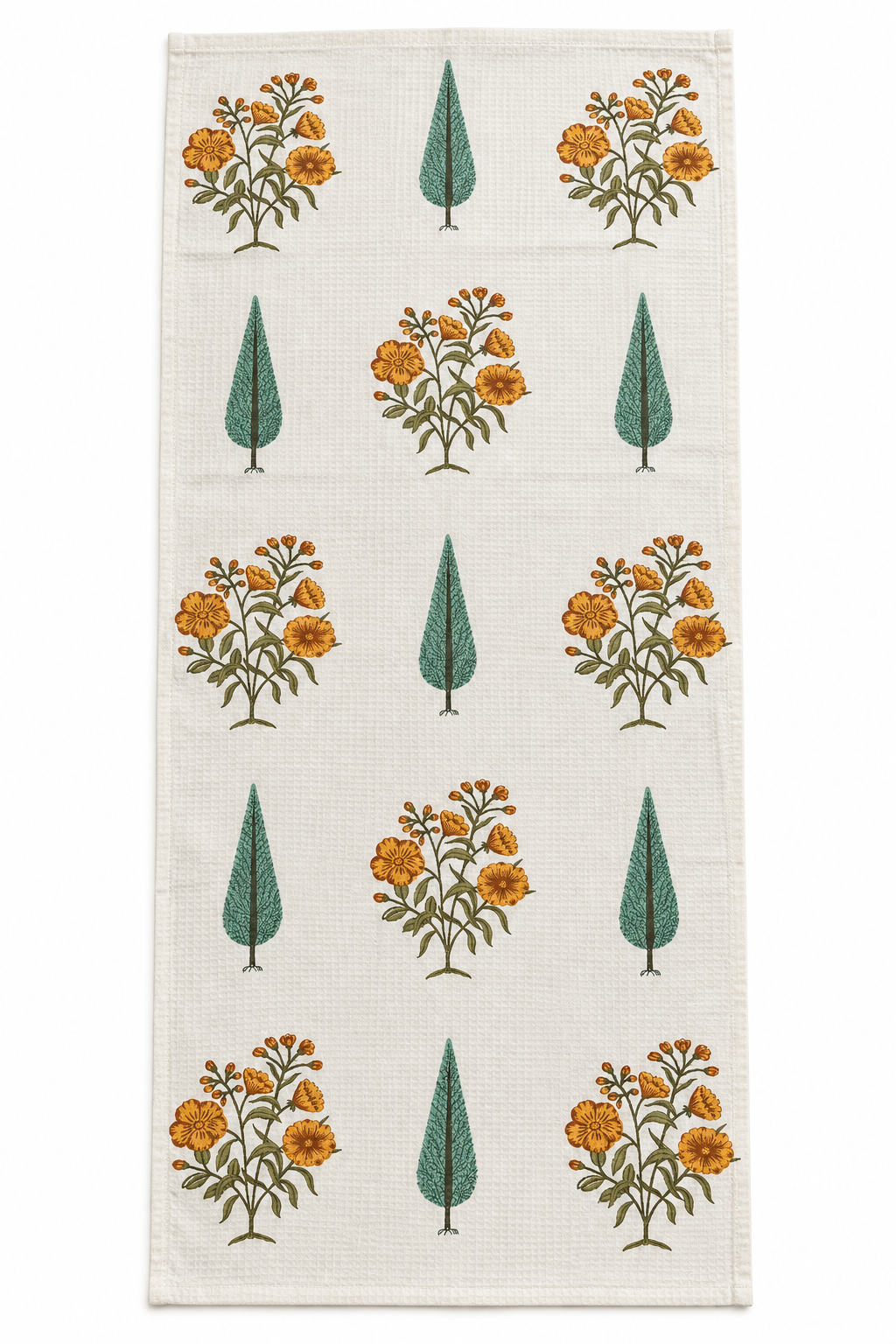 Marigold Grove Handcrafted Towel laid flat, showing the full pattern