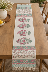 Pink Meadow Table Runner on a dining table