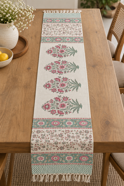 Pink Meadow Table Runner on a dining table