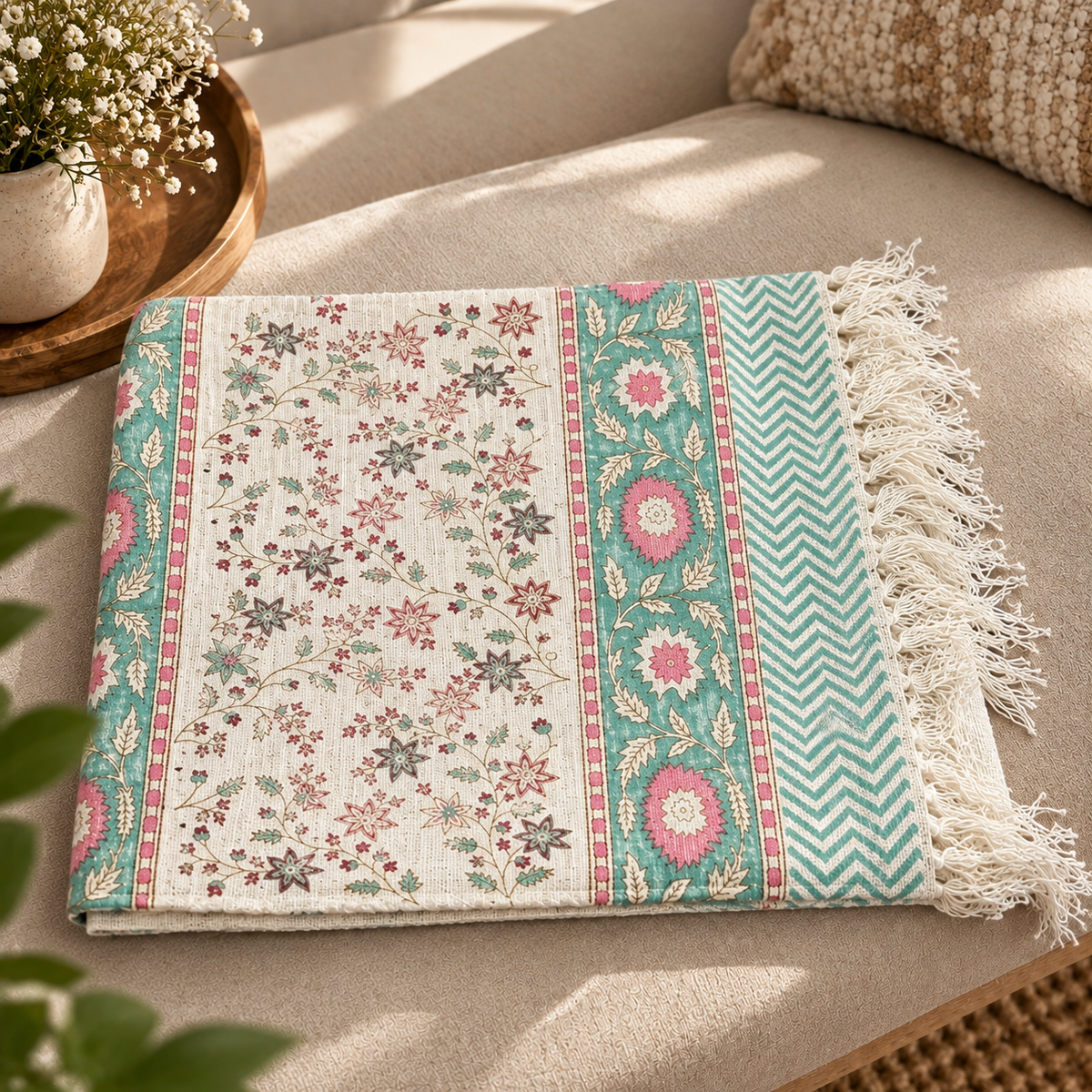 Pink Meadow Table Runner folded