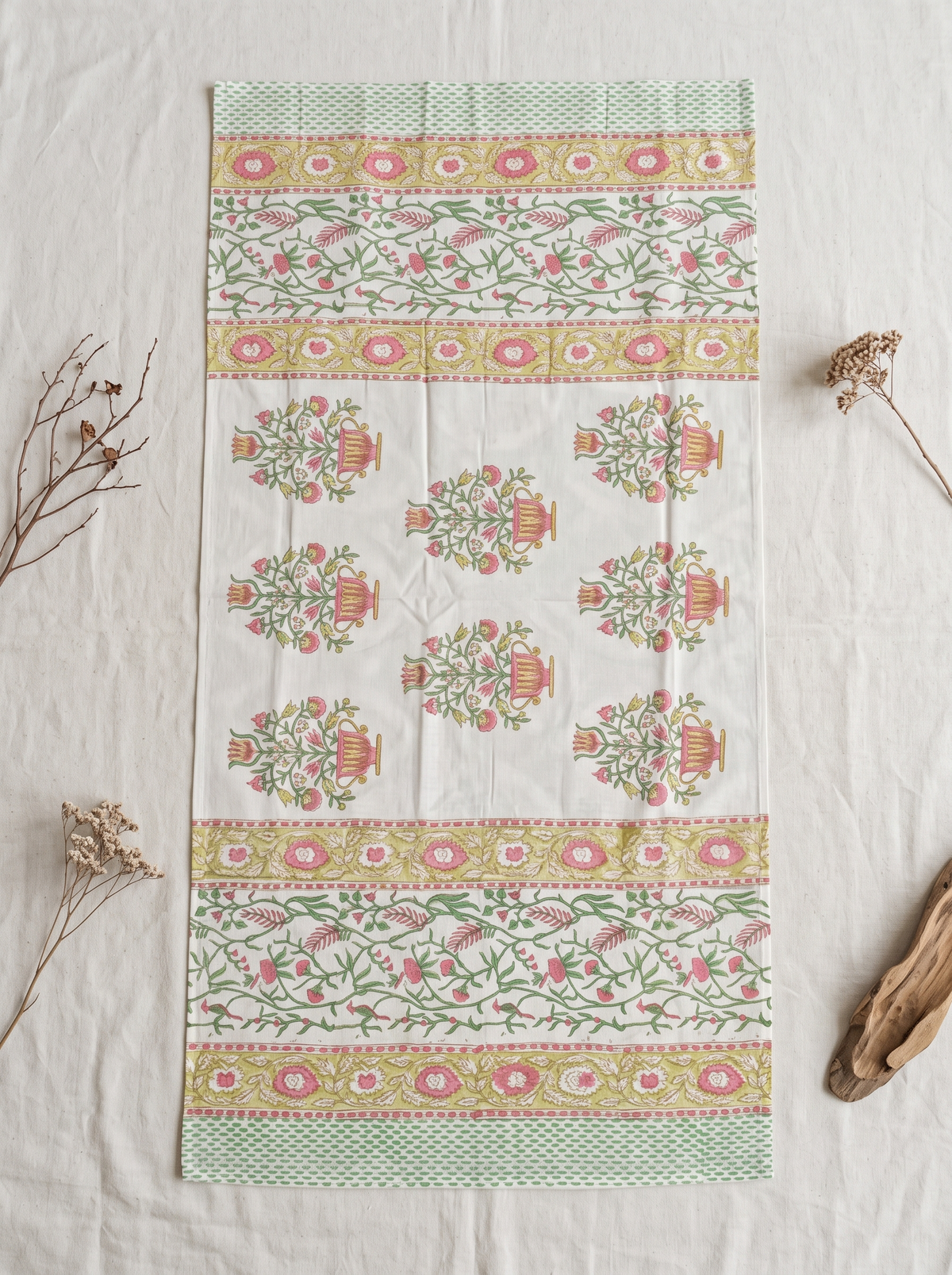 Rose Garden Handcrafted Towel laid flat, showing the full pattern