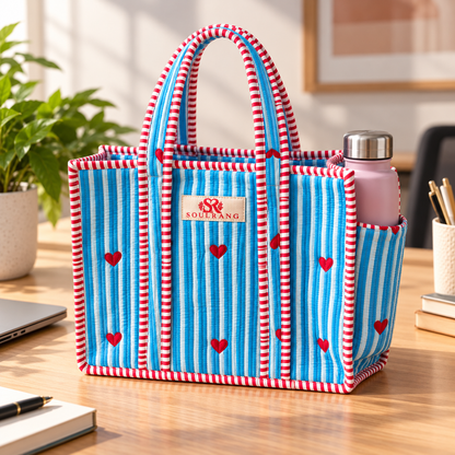 The Blue Hearts - Mini Zipper Tote Bag, front view