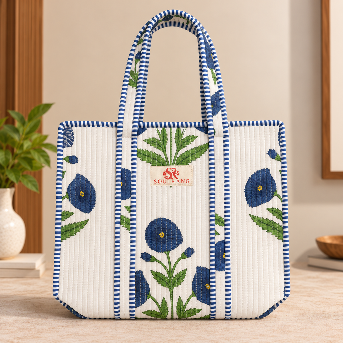 The Indigo Bloom Tote Bag, front view