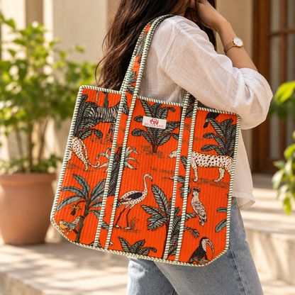 The Jungle Edit Tote Bag carried on the shoulder