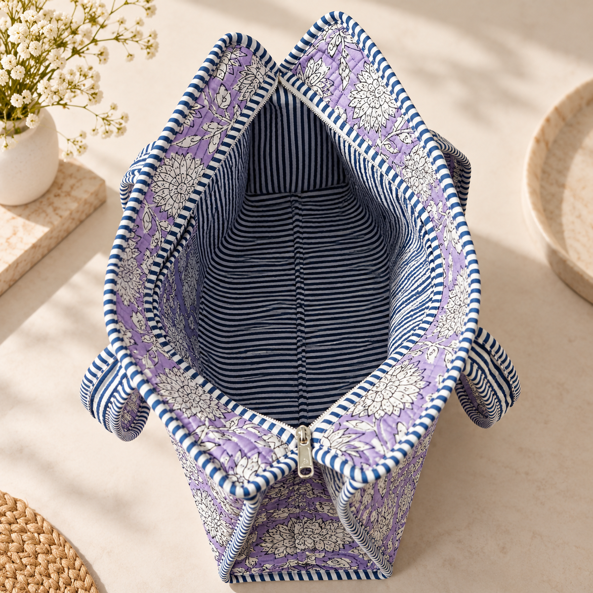 Inside of the Lavender Bloom Tote Bag