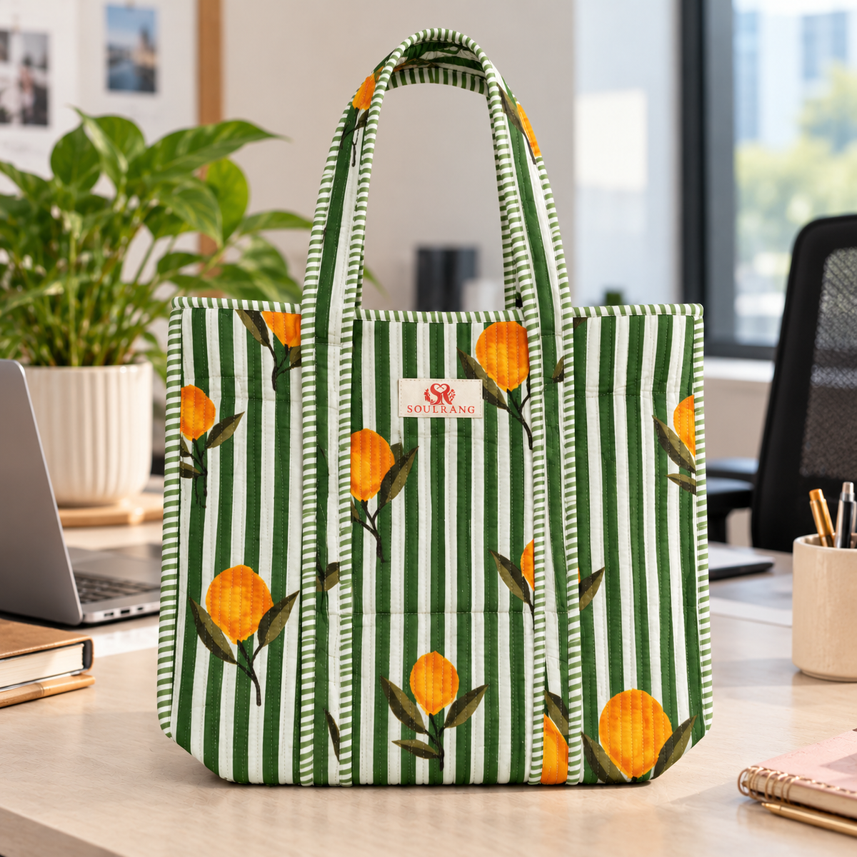 The Sunny Stripes Tote Bag, front view